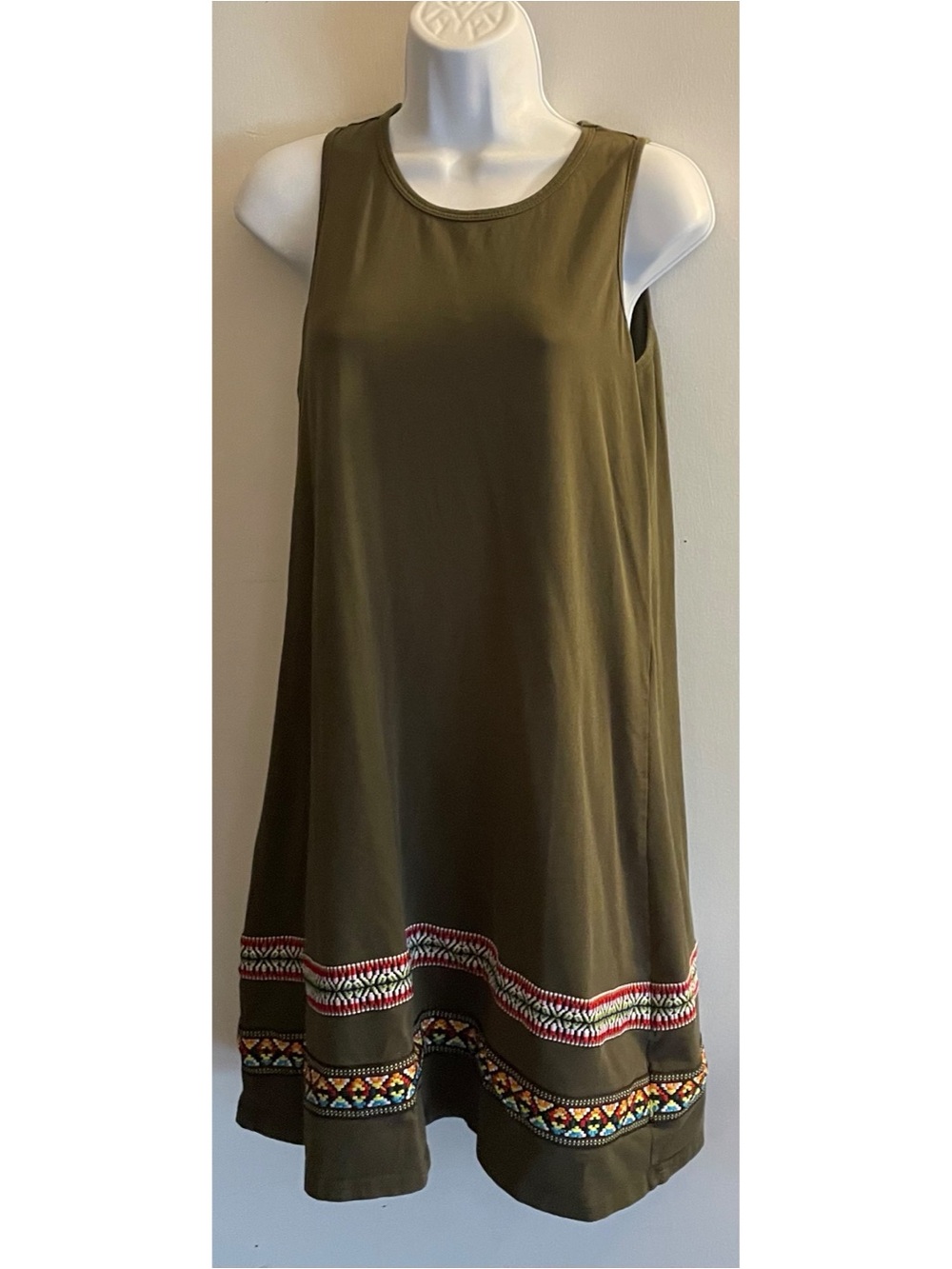 Olive Green Cotton Blend Dress - Solid Color